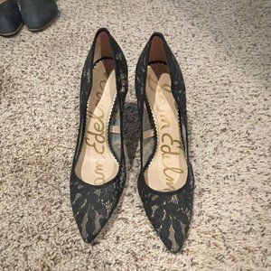 Sam Edelman Pump Heels Hazel High Stiletto Slip On Pointed Toe Lace Black Size
